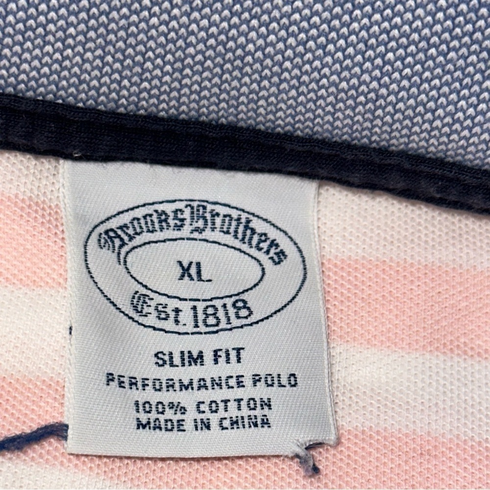 Brooks Brothers Men’s XL Pink White Striped Contrast Blue Performance Polo Shirt - Picture 4 of 6